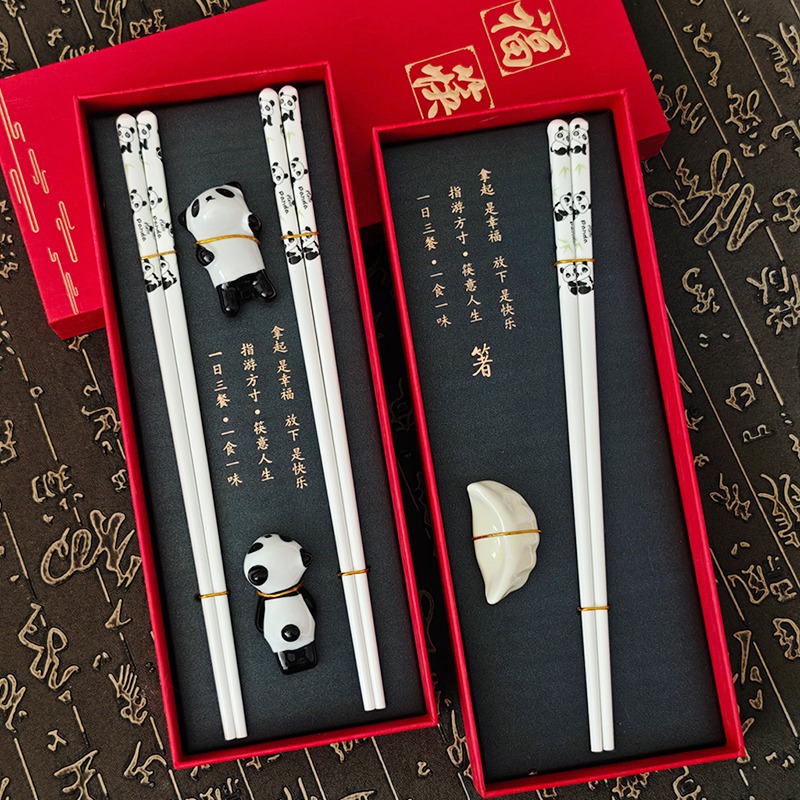 陶瓷熊猫筷子+陶瓷筷托 礼盒套装